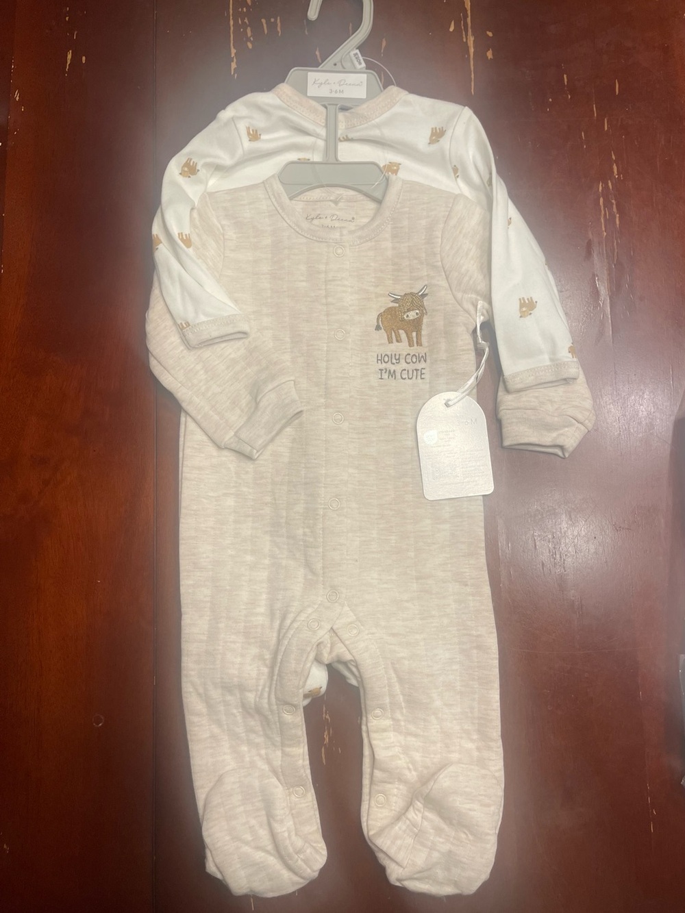 Neutral Beige Cow Graphic Footed One-Piece by Carter's